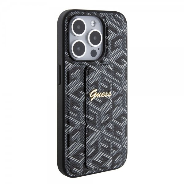 Guess iPhone 15 Pro Kuori G Cube Grip Stand Musta