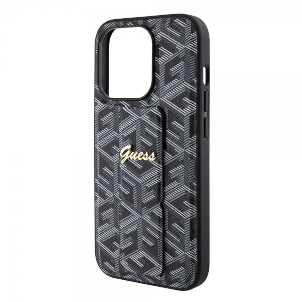Guess iPhone 15 Pro Kuori G Cube Grip Stand Musta