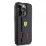 Ferrari iPhone 15 Pro -kuori, jossa tarttumistuki, musta