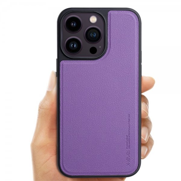 X-Level iPhone 15 Pro -kuori, keinonahkaa, MagSafe, sininen