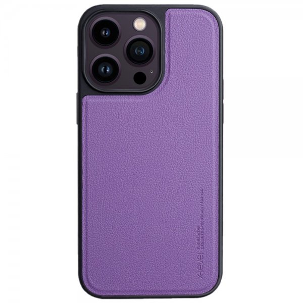 X-Level iPhone 15 Pro -kuori tekonahkaa, MagSafe, violetti