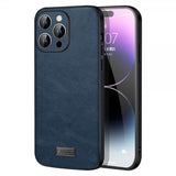 Sulada iPhone 15 Pro -suojakuori, nahkakuvioitu, sininen