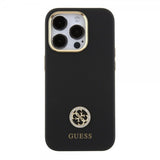 Guess iPhone 15 Pro -kuori, Liquid Silicone, Metal Logo, musta