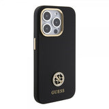 Guess iPhone 15 Pro -kuori, Liquid Silicone, Metal Logo, musta