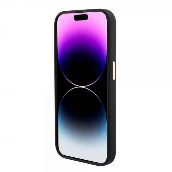 Guess iPhone 15 Pro -kuori, Liquid Silicone, Metal Logo, musta
