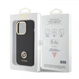 Guess iPhone 15 Pro -kuori, Liquid Silicone, Metal Logo, musta