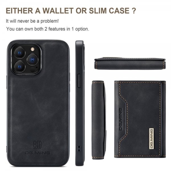 Dg.Ming iPhone 15 Pro -kuori, M2-sarja, irrotettava korttipidike, musta