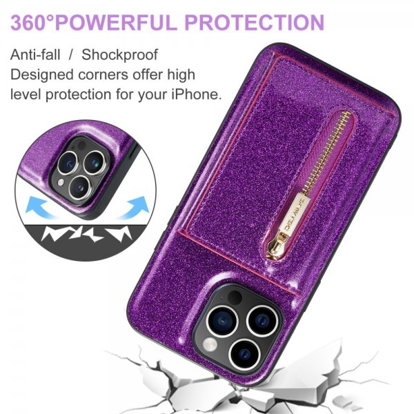 Dg.Ming iPhone 15 Pro -suojakuori, M3 Series, irrotettava korttikotelo, kimalteleva lila