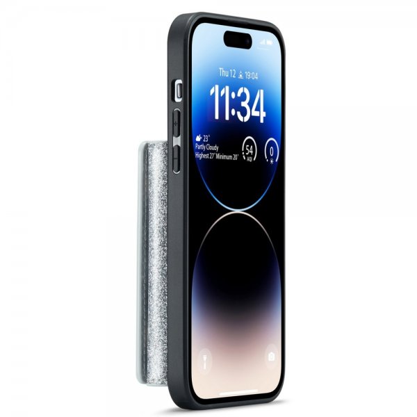 Dg.Ming iPhone 15 Pro Kuori M3-sarja Irrotettava Korttipidike Glitterhopea