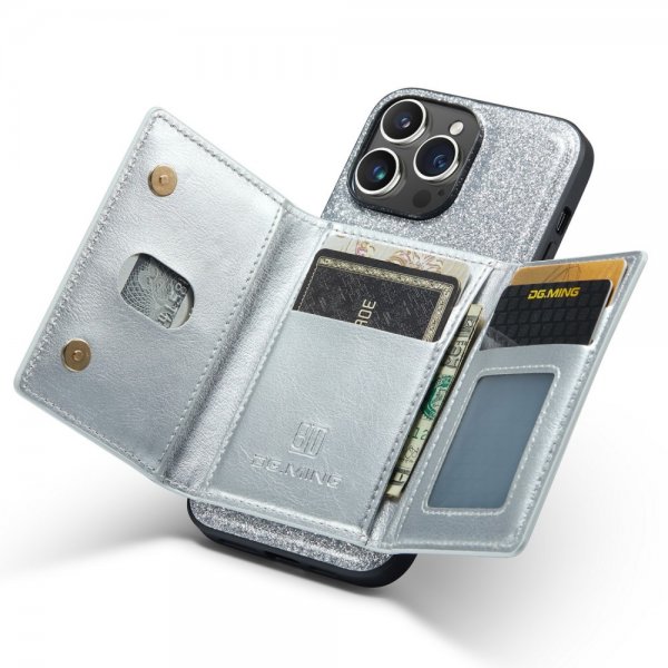 Dg.Ming iPhone 15 Pro Kuori M3-sarja Irrotettava Korttipidike Glitterhopea