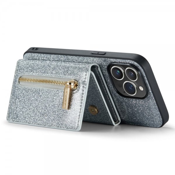 Dg.Ming iPhone 15 Pro Kuori M3-sarja Irrotettava Korttipidike Glitterhopea