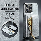 Dg.Ming iPhone 15 Pro Kuori M3-sarja Irrotettava Korttipidike Glitterhopea