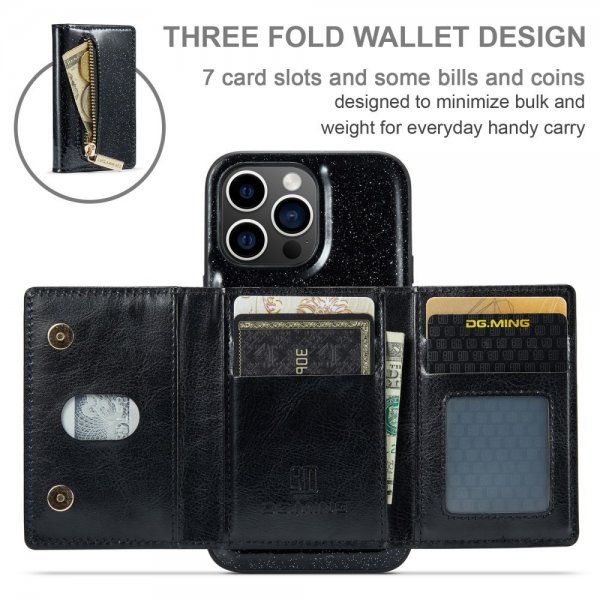 Dg.Ming iPhone 15 Pro -kuori M3 Series irrotettava korttikotelo glittermusta
