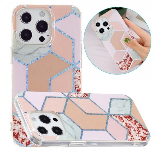 iPhone 15 Pro Kuori Marmorikuvio Punainen Vaaleanpunainen