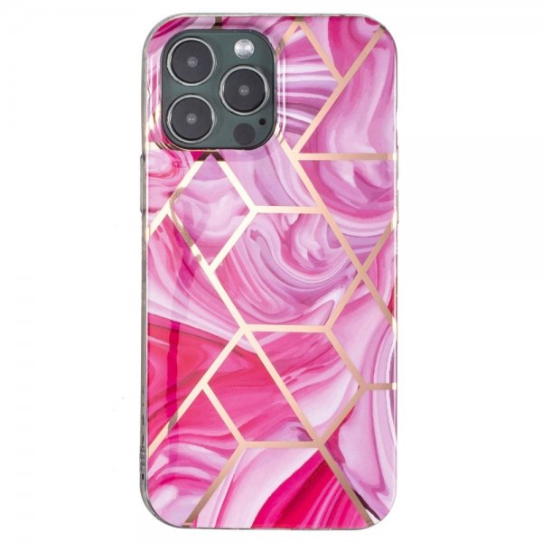 iPhone 15 Pro Kuori Marmorikuviointi Vaaleanpunainen Punainen