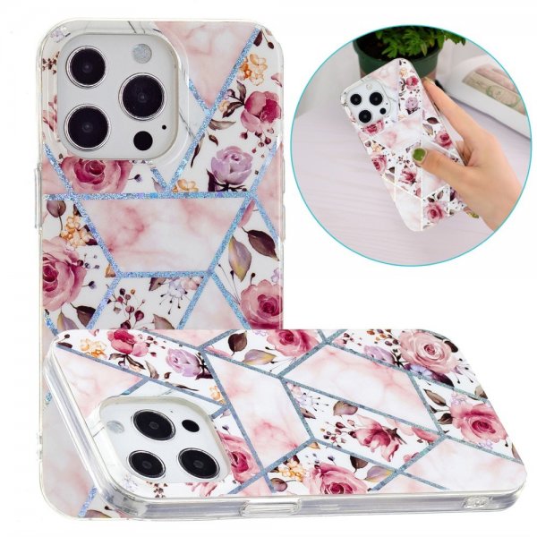 iPhone 15 Pro Kuori Marmorikuvio Ruusut Pinkki