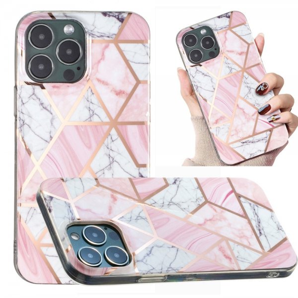 iPhone 15 Pro Kuori Marmorikuvio Valkoinen Vaaleanpunainen
