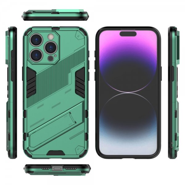 iPhone 15 Pro -kuori jalustalla, vihreä