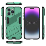 iPhone 15 Pro -kuori jalustalla, vihreä