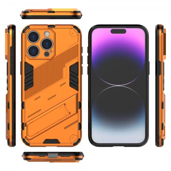 iPhone 15 Pro -kuoret oranssilla jalustalla