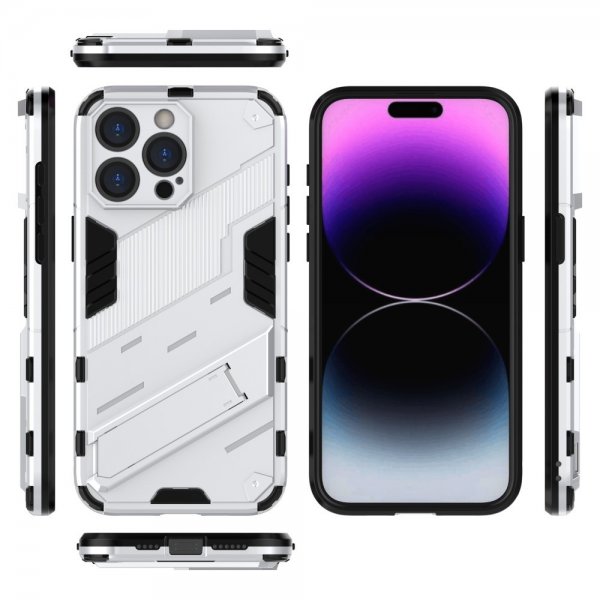 iPhone 15 Pro -kuoret jalustalla, valkoinen