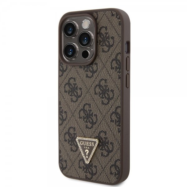Guess iPhone 15 Pro Kuoret Metal Logo Strass Crossbody Strap Ruskea