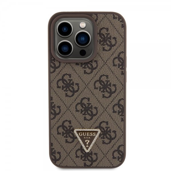 Guess iPhone 15 Pro Kuoret Metal Logo Strass Crossbody Strap Ruskea