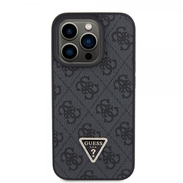 Guess iPhone 15 Pro Kuori Metal Logo Strass Crossbody Strap Musta
