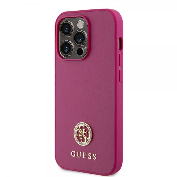 Guess iPhone 15 Pro Kuori Metallilogo Strassi Metallinruusufininen