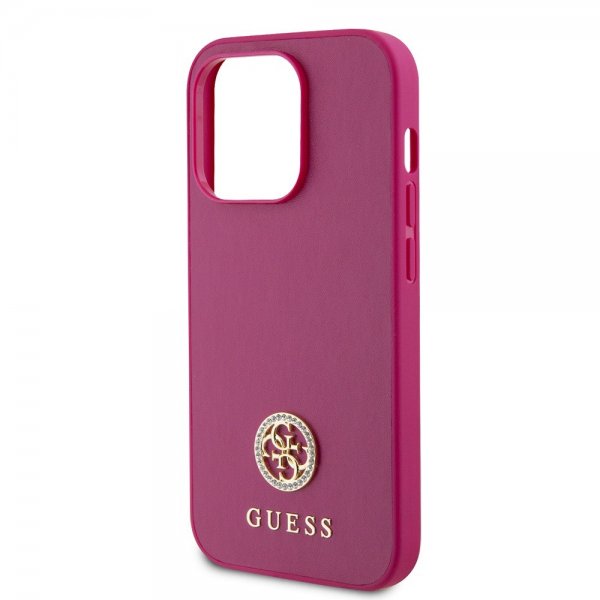 Guess iPhone 15 Pro Kuori Metallilogo Strassi Metallinruusufininen