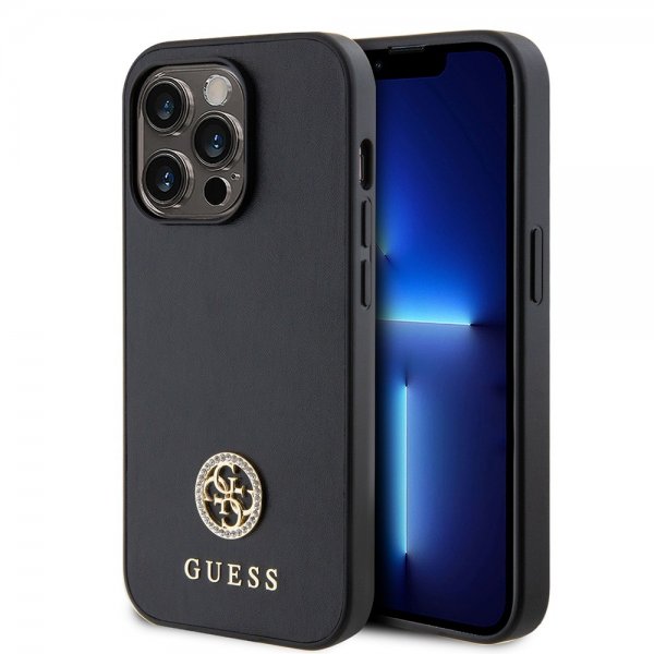 Guess iPhone 15 Pro Kuori Metal Logo Strass Musta