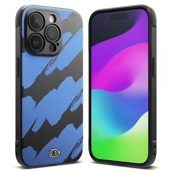 Ringke iPhone 15 Pro -suojakuori, Onyx Design, Blue Brush