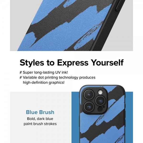 Ringke iPhone 15 Pro -suojakuori, Onyx Design, Blue Brush