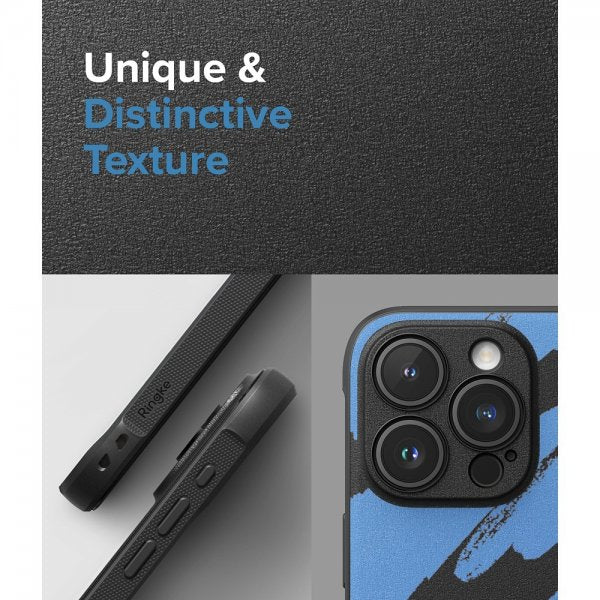 Ringke iPhone 15 Pro -suojakuori, Onyx Design, Blue Brush