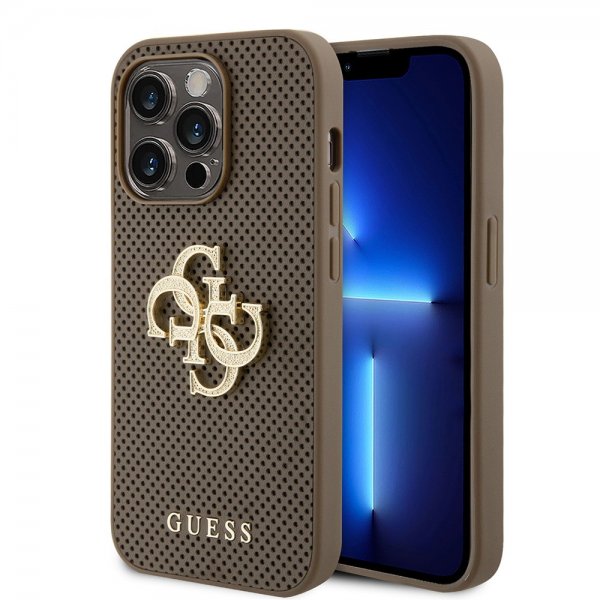 Guess iPhone 15 Pro kuoret Perforated Glitter Ruskea