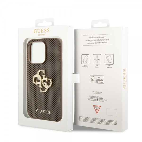 Guess iPhone 15 Pro kuoret Perforated Glitter Ruskea