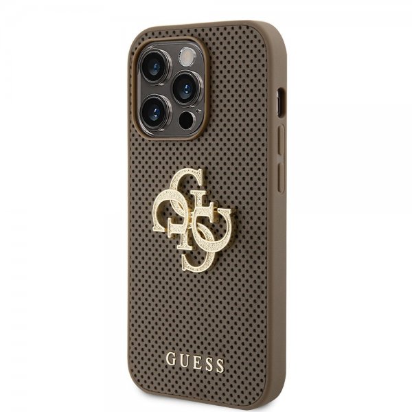 Guess iPhone 15 Pro kuoret Perforated Glitter Ruskea