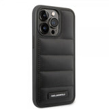 Karl Lagerfeld iPhone 15 Pro -suojakuori Quilted Nylon Puffy Case Logo Plate, musta