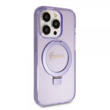 Guess iPhone 15 Pro Max Kuori Sormusteline Glitter MagSafe Violetti