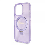 Guess iPhone 15 Pro Kuori Ring Stand Glitter MagSafe Violetti