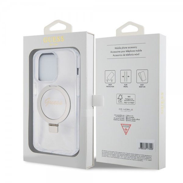 Guess iPhone 15 Pro Kuori Sormusteline Glitter MagSafe Läpinäkyvä