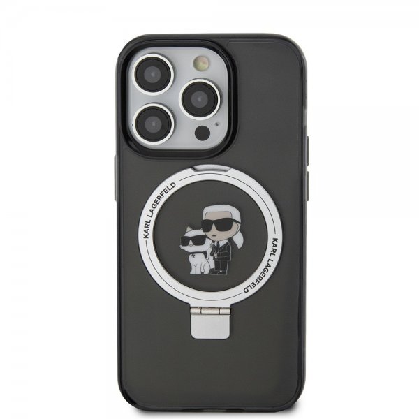 Karl Lagerfeld iPhone 15 Pro Kuori Ring Stand MagSafe Musta