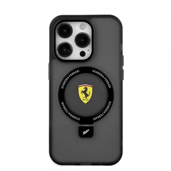 Ferrari iPhone 15 Pro -kuori rengasjalustalla, MagSafe, musta