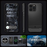 Spigen iPhone 15 Pro -suojakuori, Rugged Armor MagFit, mattamusta