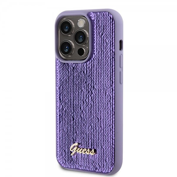 Guess iPhone 15 Pro -kuori, Sequin, violetti