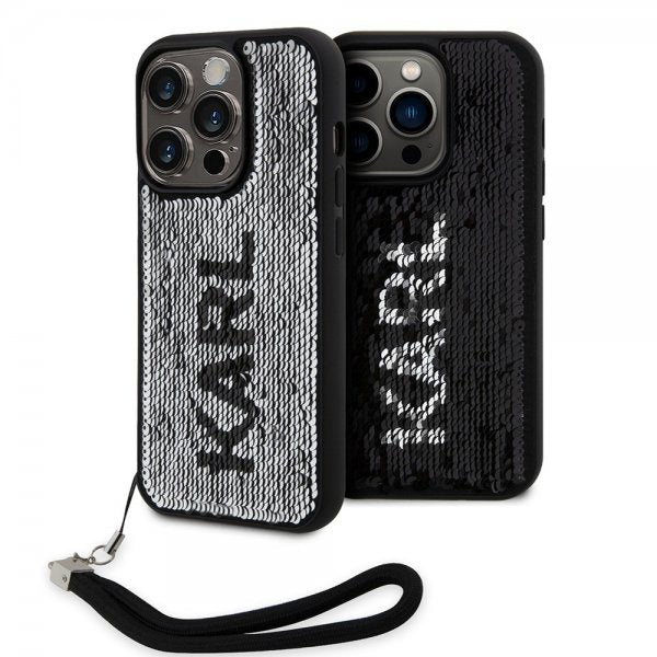 Karl Lagerfeld iPhone 15 Pro Kuori Paljetti Musta
