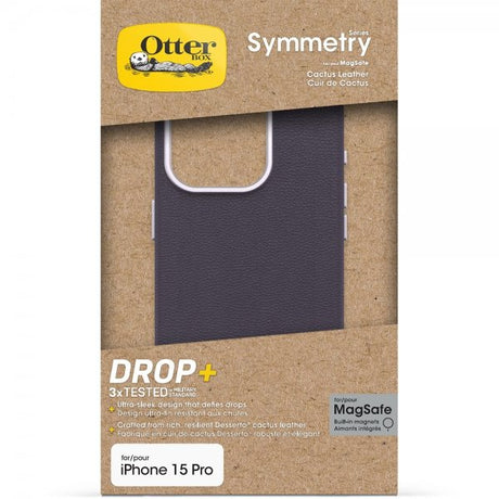 Otterbox iPhone 15 Pro Symmetry -suojakuori kaktusnahkaa MagSafe Plum Luxe