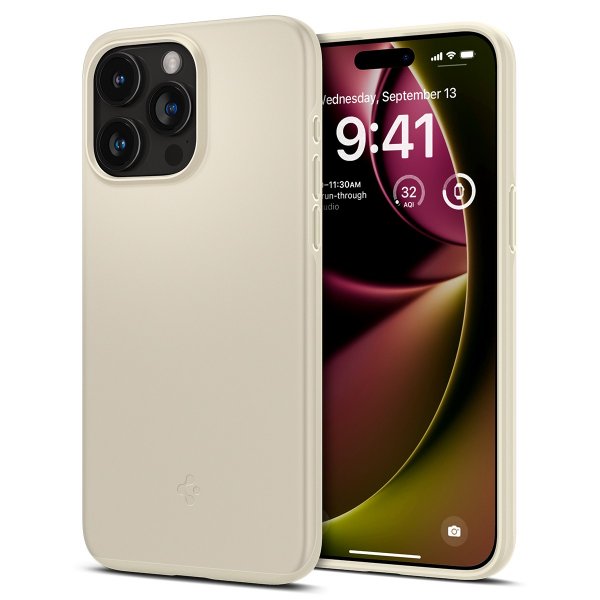 Spigen iPhone 15 Pro -suojakuori Thin Fit Mute Beige