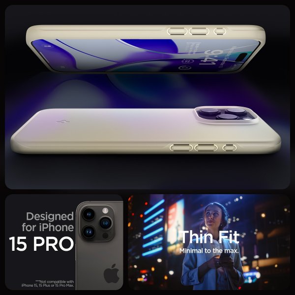 Spigen iPhone 15 Pro -suojakuori Thin Fit Mute Beige