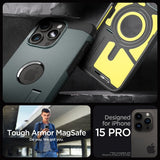 Spigen iPhone 15 Pro -suojakuori Tough Armor MagFit Abyss Green